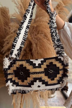 Naxos Ikat Beaded Clutch Bag Black